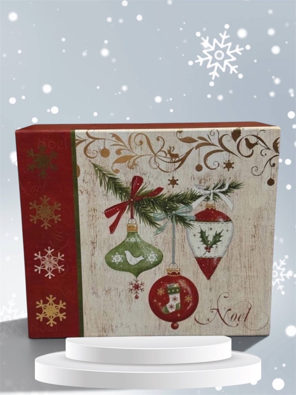 Noel Holiday Gift Box Red Bow Vintage Inspired